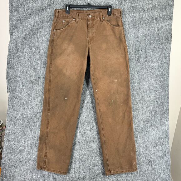 Dickies Pants Mens 32x31 Brown Canvas Worn‎ Thrashed Stained Worn Skater Urban - Picture 1 of 9